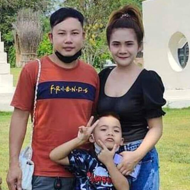This undated photo provided by the Hostage's Family Forum shows Nattapong Pinta, with his wife and son. (Hostage's Family Forum via AP)