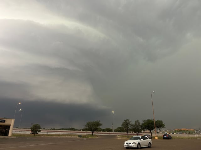 A severe thunderstorm rolled into tornado-warned Lubbock, Texas, as seen from 4th Street and Slide Road, on the evening of Thursday, June 5, 2025.