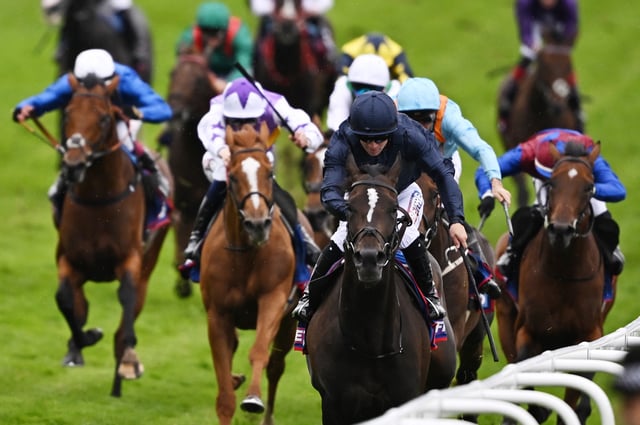 Horse Racing - The Epsom Derby - Epsom Downs Racecourse, Surrey, Britain - June 7, 2025 Wayne Lordan riding Lambourn on his way to winning the 15:30 Betfred Derby REUTERS/Dylan Martinez