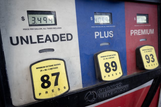 The price of gasoline is displayed on a pump at a gas station on March 06, 2025 in Chicago, Illinois.