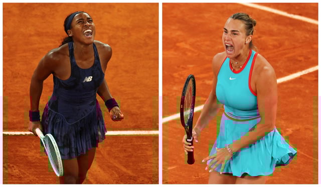 A combination picture shows Coco Gauff of the U.S. and Belarus' Aryna Sabalenka ahead of the French Open ladies final. June 6, 2025. REUTERS