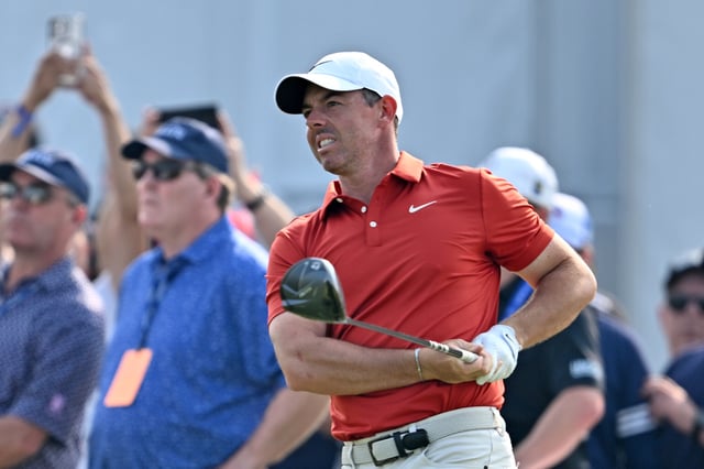 Rory McIlroy of Northern Ireland plays his shot from the 18th tee during the second round of the RBC Canadian Open 2025 at TPC Toronto at Osprey Valley on June 06, 2025 in Caledon, Ontario.