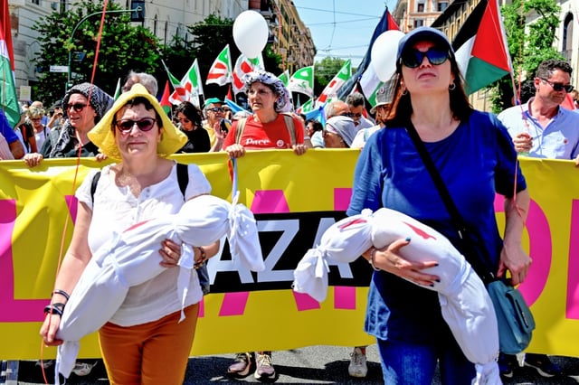 The Rome protest was organised by opposition parties accusing Prime Minister Giorgia Meloni of 'silence' on the Gaza war