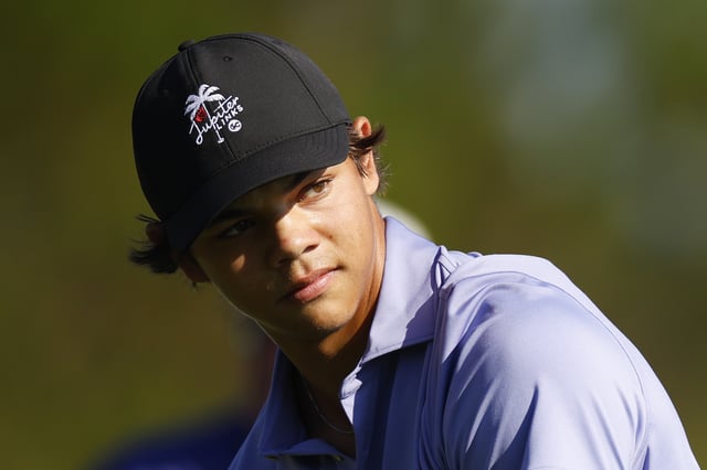 ORLANDO, FLORIDA - DECEMBER 20: Charlie Woods of the United States looks on during the pro-am prior to the PNC Championship at Ritz-Carlton Golf Club on December 20, 2024 in Orlando, Florida. (Photo by Mike Ehrmann/Getty Images)