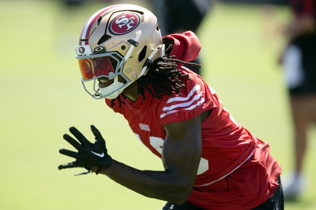 Jul 26, 2024; Santa Clara, CA, USA; San Francisco 49ers wide receiver Chris Conley (18) runs a pass route during Day 4 of training camp at SAP Performance Facility. Mandatory Credit: D. Ross Cameron-USA TODAY Sports/File Photo