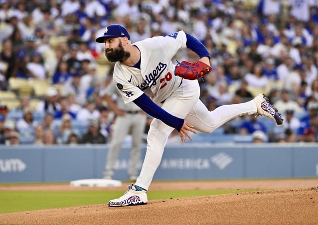 Dodgers starting pitcher Tony Gonsolin throws to the plate during the first inning against the New York Yankees on May 30, 2025, at Dodger Stadium. (Photo by Keith Birmingham, Orange County Register/SCNG)