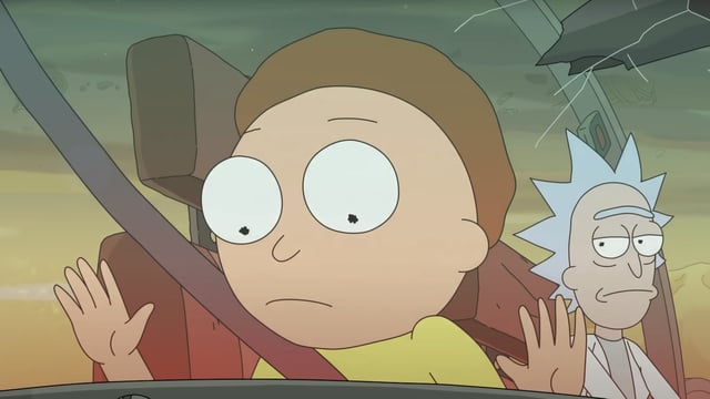 Morty looking out of Rick's spaceship