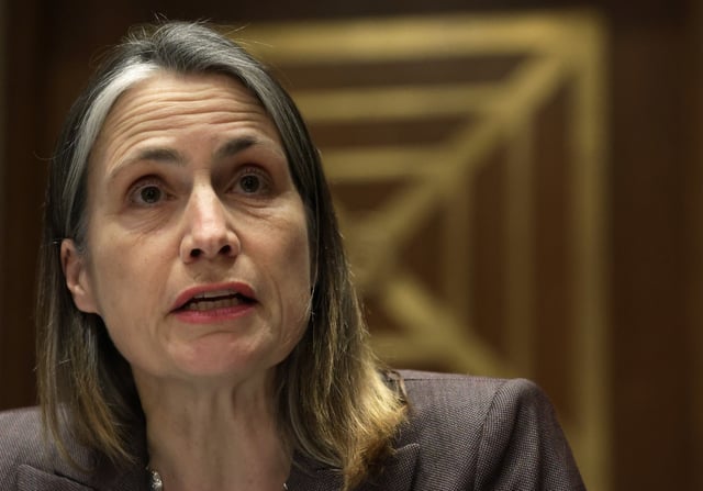 Fiona Hill, former senior director for Europe and Russia at the National Security Council, testifies before the Commission on Security and Cooperation in Europe on February 2, 2022, on Capitol Hill in Washington, D.C.