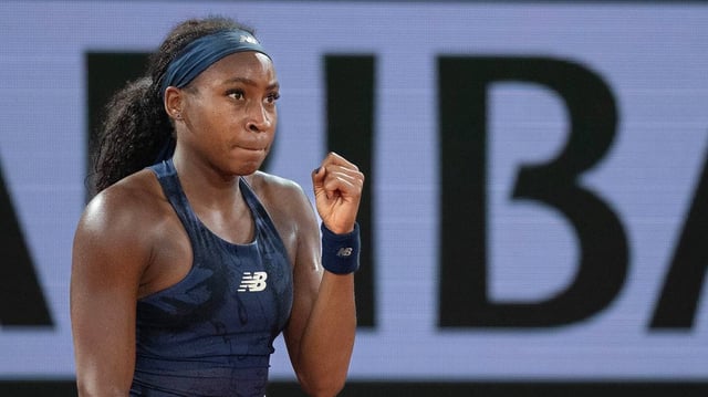 Coco Gauff of the United States reacts to a point during her match against Lois Boisson of France on day 12 at Roland Garros Stadium. Mandatory Credit: Susan Mullane-Imagn Images