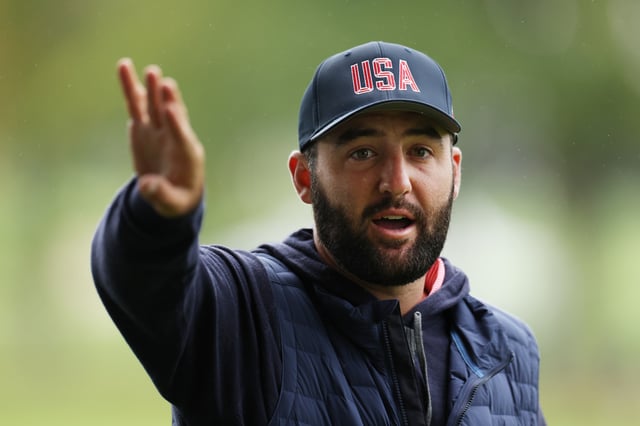 MONTREAL, QUEBEC - SEPTEMBER 25: Scottie Scheffler of the U.S. Team gestures during a practice round prior to the 2024 Presidents Cup at The Royal Montreal Golf Club on September 25, 2024 in Montreal, Quebec, Canada. (Photo by Harry How/Getty Images)