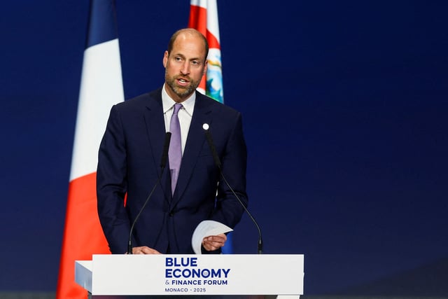 Britain's Prince William, Prince of Wales, delivers a speech during the Blue Economy and Finance Forum (BEFF) at the Grimaldi Forum in Monaco, June 8, 2025. REUTERS/Manon Cruz/Pool