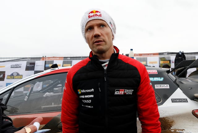FIA World Rally Championship - Rally Sweden - Stage 7 of Second Round - Torsby, Sweden - February 15, 2020. Sebastien Ogier of France (Toyota Yaris WRC) speaks to the media.  TT News Agency/Micke Fransson/via REUTERS/File Photo