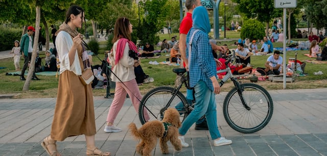 Eine Bewohnerin im Westen Teherans führt ihren Hund an der Leine spazieren. Illegalerweise, denn schon 2019 gilt ein Gassigeh-Verbot in der Hauptstadt