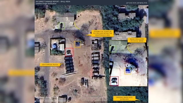 Claims by Pakistan-based social media handles of the damage caused to Indian military infrastructure have been thoroughly debunked. Image:X.com/@detresfa_