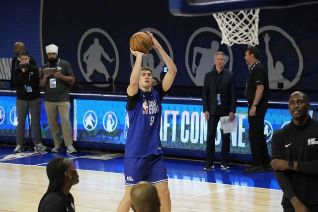May 13, 2025; Chicago, Il, USA; Cooper Flagg (51) participates in the 2025 NBA Draft Combine at Wintrust Arena. Mandatory Credit: David Banks-Imagn Images/File photo
