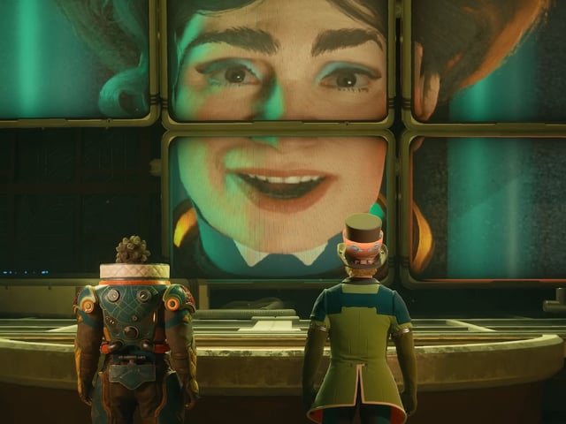 A large face on a view screen