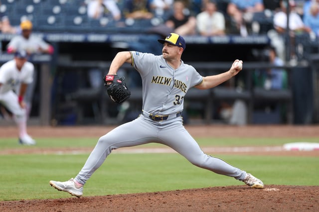 May 11, 2025; Tampa, Florida, USA; Milwaukee Brewers pitcher Tyler Alexander (33) throws a pitch against the Tampa Bay Rays in the fifth inning at George M. Steinbrenner Field. Mandatory Credit: Nathan Ray Seebeck-Imagn Images/File photo