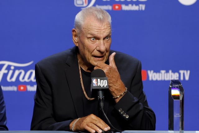 Jun 8, 2025; Oklahoma City, Oklahoma, USA; former general manager Don Nelson speaks to the media before game two between the Oklahoma City Thunder and the Indiana Pacers in the 2025 NBA Finals at Paycom Center. Mandatory Credit: Alonzo Adams-Imagn Images