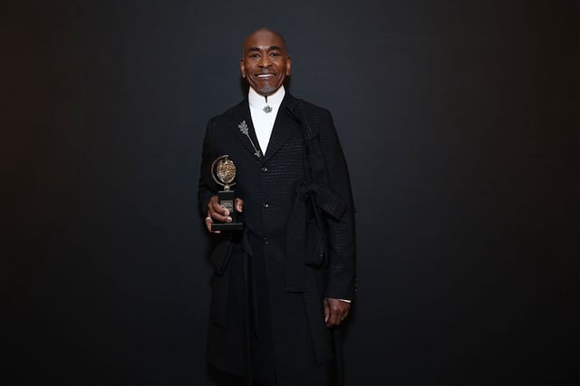 NEW YORK, NEW YORK - JUNE 08: Paul Tazewell poses with the Best Costume Design of a Musical award for "Death Becomes Her" in The 78th Annual Tony Awards Media Room presented by Carnegie Mellon University at 3 West Club on June 08, 2025 in New York City. (Photo by Cindy Ord/Getty Images for Tony Awards Productions)