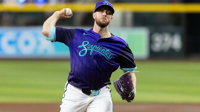 May 30, 2025; Phoenix, Arizona, USA; Arizona Diamondbacks pitcher Merrill Kelly against the Washington Nationals at Chase Field. Mandatory Credit: Mark J. Rebilas-Imagn Images