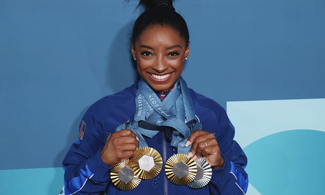 Simone Biles branded Riley Gaines a &#34;bully&#34; for her comments. (Getty)