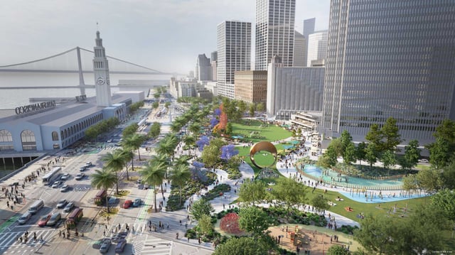 A rendering of the conceptual proposal for a remake of Embarcadero Plaza did not include Vaillancourt Fountain.