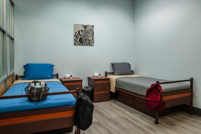 View of a bedrroom in a new shelter in downtown San Diego on April 11, 2025. The San Diego Housing Commission and the LGBTQ Center opened a new shelter for the LGBTQ+ transition-aged youth. (Ariana Drehsler / For The San Diego Union-Tribune)
