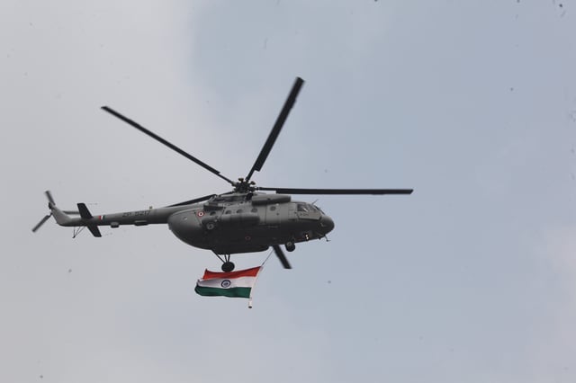 NEW DELHI, INDIA JANUARY 26: A view of the Indian Air Force show put on for Republic Day with a air display of 75 aircrafts in various formations on January 26, 2022 to mark the 75 years of India&#39;s Independence in New Delhi ,India.