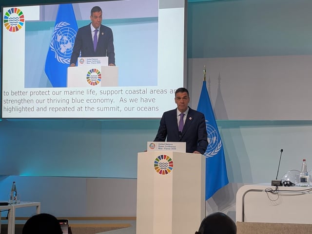 Pedro Sánchez en la Conferencia de los Océanos de Niza.