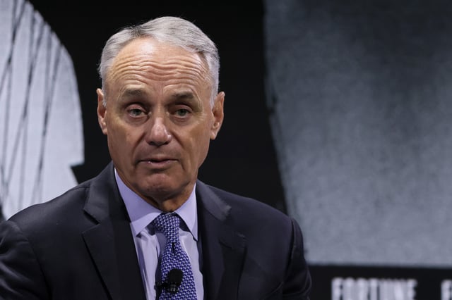 NEW YORK, NEW YORK - NOVEMBER 11: Rob Manfred, Commissioner, Major League Baseball speaks onstage during the Growing the Game panel, at the Fortune Global Forum on November 11, 2024 in New York City. (Photo by Jemal Countess/Getty Images for Fortune Media)