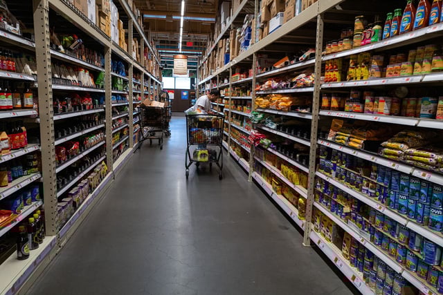 People shop at a grocery store in Brooklyn on May 13, 2025 in New York City.