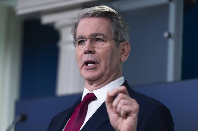 FILE - Treasury Secretary Scott Bessent speaks to reporters in the James Brady Press Briefing Room at the White House, April 29, 2025, in Washington. (AP Photo/Manuel Balce Ceneta, File)