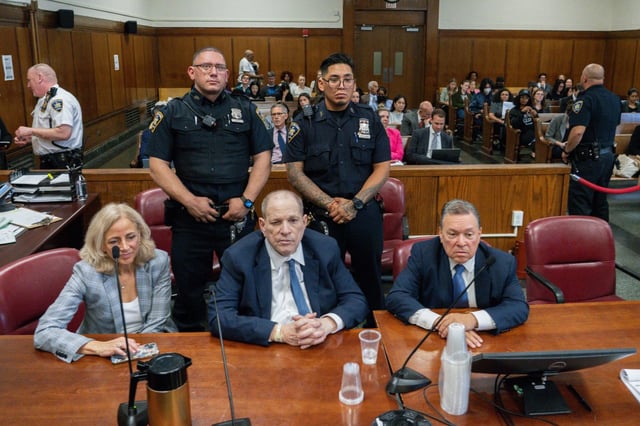 Former Hollywood film producer Harvey Weinstein appears in Manhattan criminal court during his rape and sexual assault re-trial in New York on June 9, 2025. The former Miramax studio boss is charged in the New York with the 2006 sexual assault of Miriam Haley and the 2013 rape of Jessica Mann. He also faces a new count for an alleged sexual assault of a 19-year-old in 2006. (Photo by Steven Hirsch / POOL / AFP) (Photo by STEVEN HIRSCH/POOL/AFP via Getty Images)