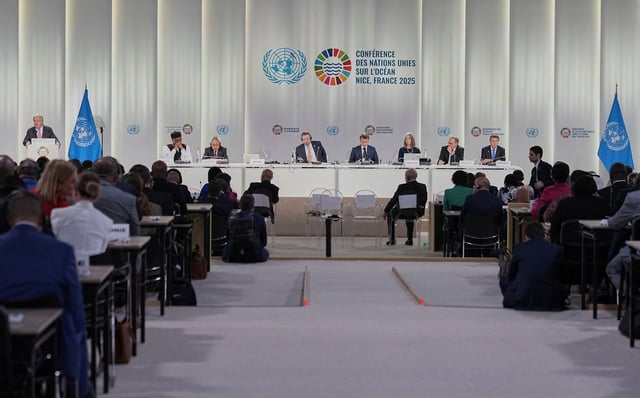 General view of the opening of the third UN Ocean Conference Monday, June 9, 2025 in Nice, France.  Laurent Cipriani/Pool via REUTERS