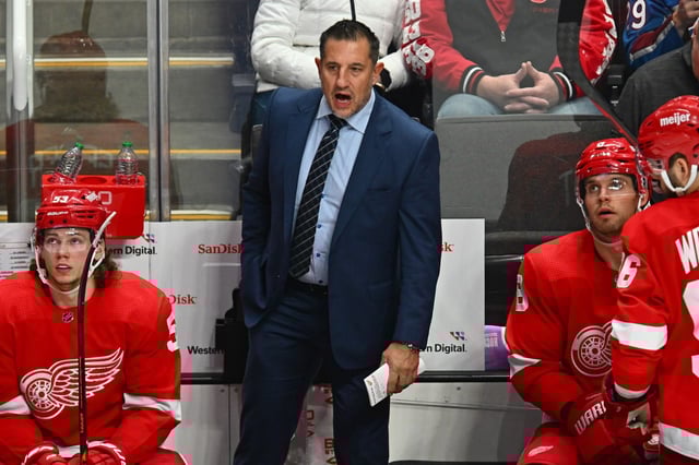 Detroit Red Wings associate coach Bob Boughner coaches from the bench in the third period of their NHL game at the SAP Center in San Jose, Calif., on Thursday, Nov. 17, 2022. (Jose Carlos Fajardo/Bay Area News Group)