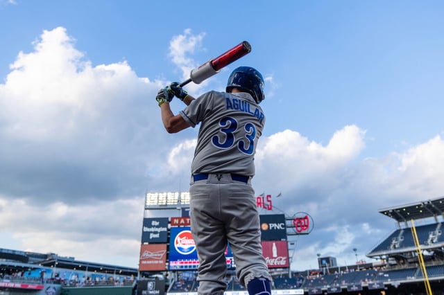 Pete Aguilar takes some practice swings ahead of last year’s Congressional Baseball Game at Nationals Park. This year, Democrats hope to break the GOP’s winning streak in the charity game.