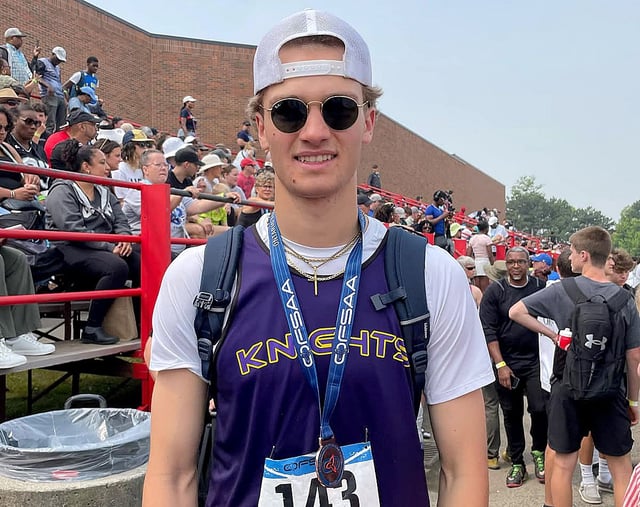  Lo-Ellen Park high jumper Riley Graffi poses with his OFSAA bronze medal.