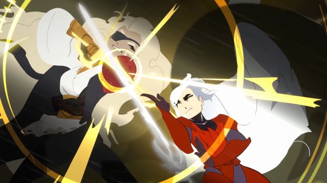 Shan and Camilla Hemlock lock blades in At Fate's End.