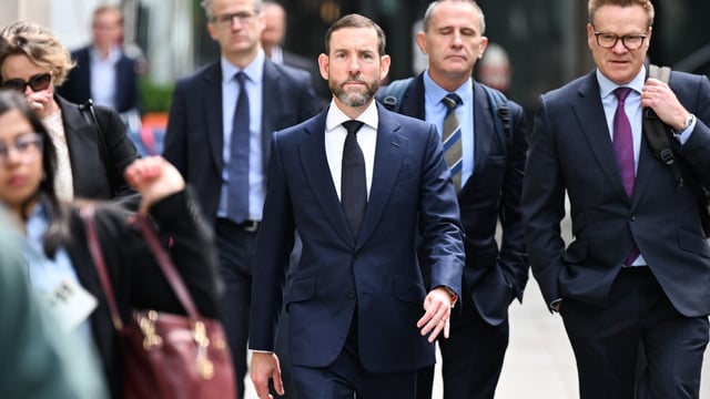Lex Greensill arrives at the hearing in London on Monday in a case concerning losses linked to his finance firm