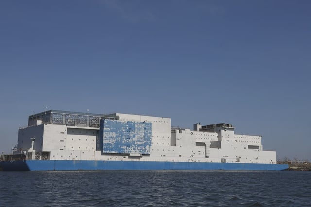 The Vernon C. Bain Center jail barge is docked off Hunts Point on March 9, 2021.
