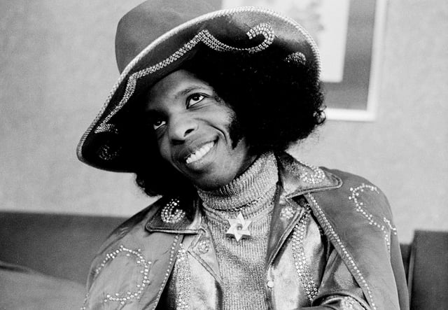 Sly Stone poses for a photo in London in 1973.