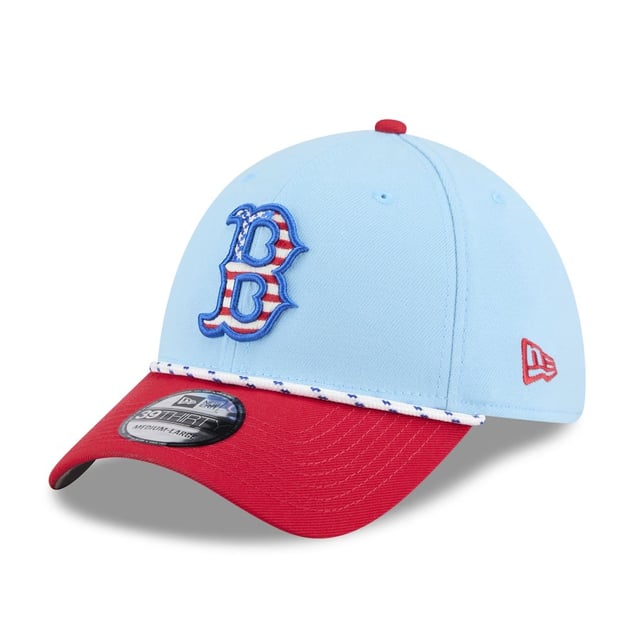 Boston Red Sox New Era 2025 Fourth of July 39THIRTY Flex Hat - Light Blue/Red