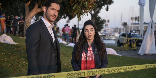 Tom Ellis and Aimee Garcia in Lucifer.