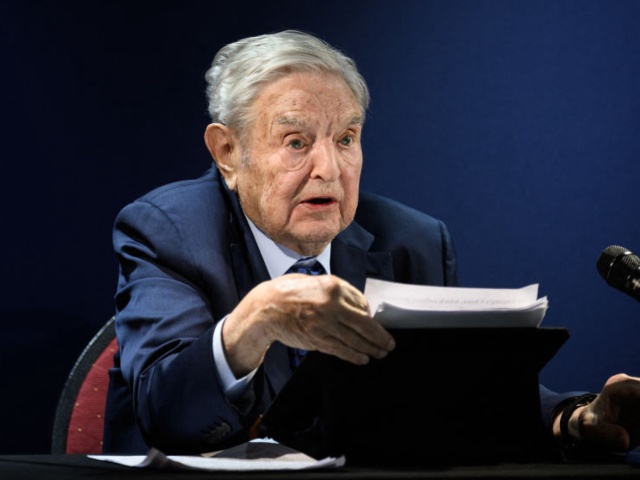 Hungarian-born US investor and philanthropist George Soros addresses the assembly on the sidelines of the World Economic Forum (WEF) annual meeting in Davos on May 24, 2022. (Photo by Fabrice COFFRINI / AFP) (Photo by FABRICE COFFRINI/AFP via Getty Images)