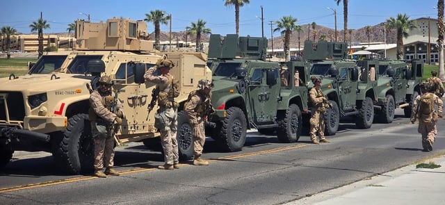 Marines with 2nd Battalion, 7th Marines, placed on an alert status over the weekend, prepare to depart for the greater Los Angeles area on Monday,June 9, as seen in a photo posted by the US Northern Command.`