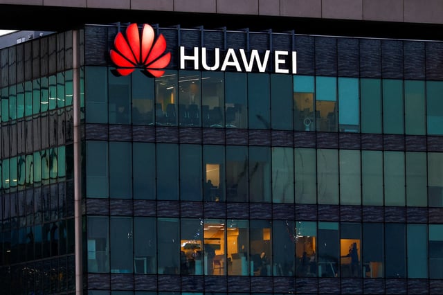 A view shows a Huawei logo at Huawei Technologies France headquarters in Boulogne-Billancourt near Paris, France, January 9, 2025. REUTERS/Gonzalo Fuentes/File Photo