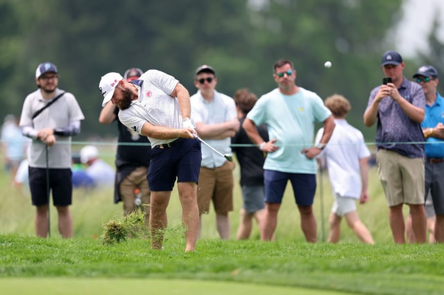 OAKMONT, PENNSYLVANIA - JUNE 09: Tyrrell Hatton of the United States plays a shot on the first hole during a practice round prior to the 125th U.S. OPEN at Oakmont Country Club on June 09, 2025 in Oakmont, Pennsylvania.