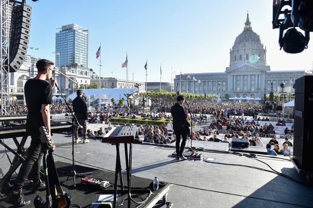 Third Eye Blind performs on the Colossal Stage during Clusterfest at Civic Center Plaza and The Bill Graham Civic Auditorium on June 1, 2018 in San Francisco.