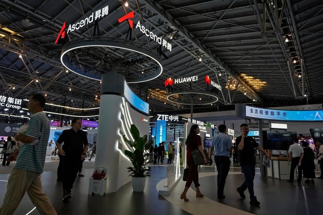 People visit Huawei’s Ascend AI booth during the World Artificial Intelligence Conference in Shanghai on July 4, 2024. Photo: AP