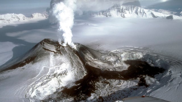 Steam rising from the intracaldera cinder cone at Veniaminof volcano